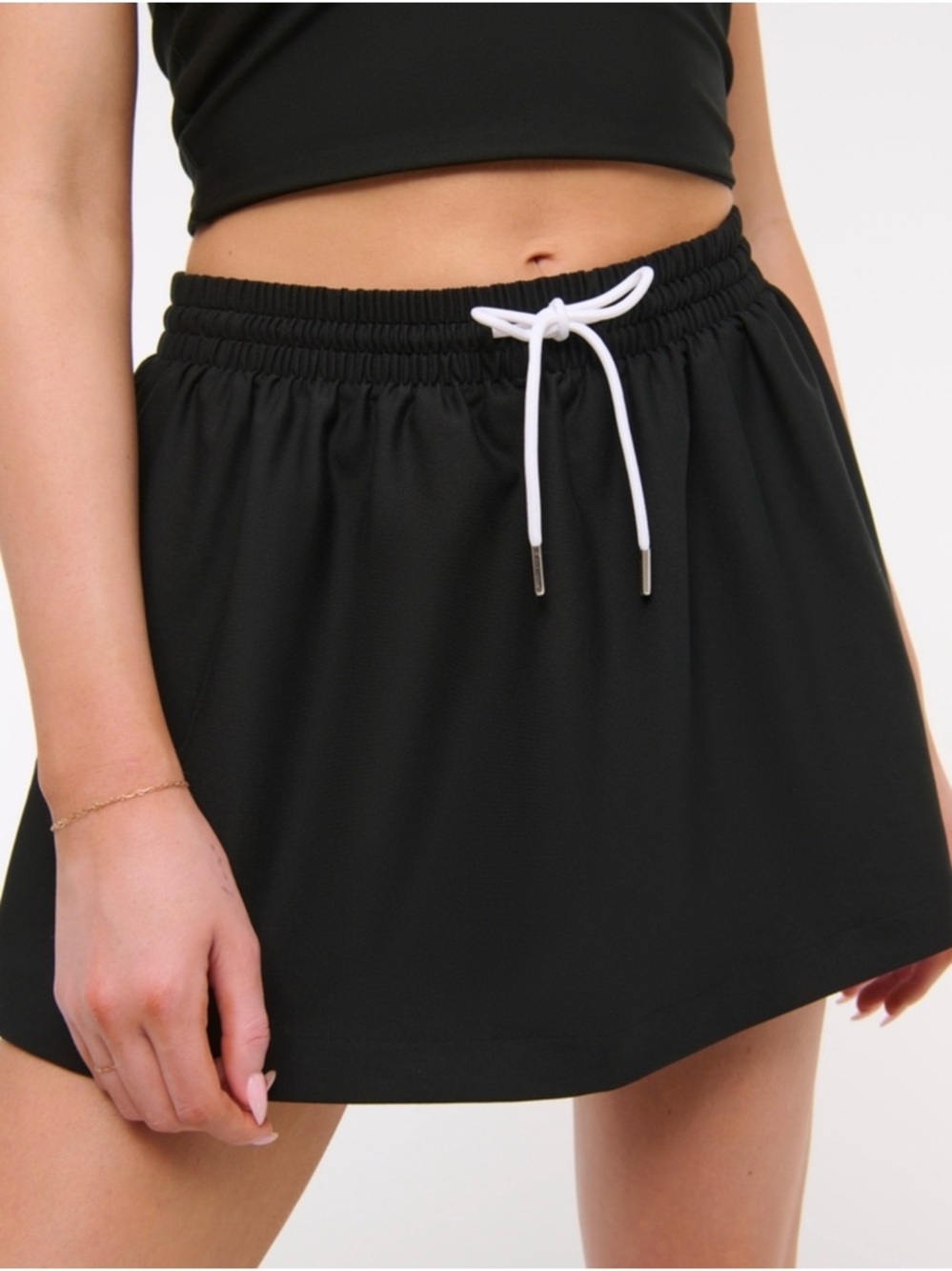 YPB by Abercrombie High Rise Black Drawstring Athletic Skirt